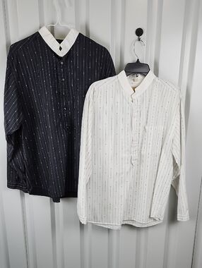 Wah Maker Frontier Clothing Men's Striped Hamilton Stand Collar Shirts Sz Large